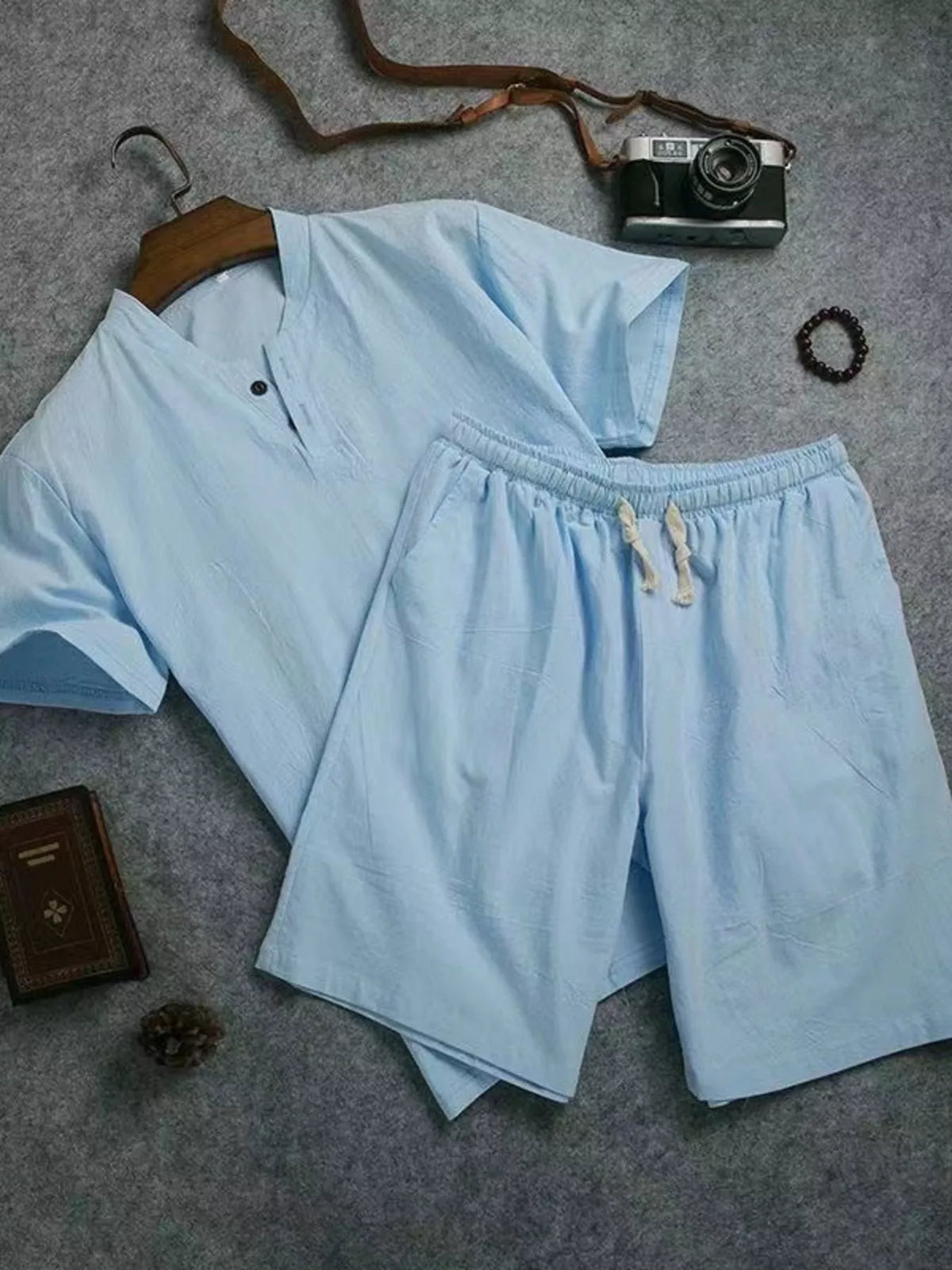 Men's Plus Size Short Sleeve Top and Shorts Set - Lilixa.store