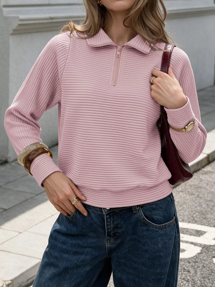 Quarter-Zip Long Sleeve Sweatshirt in Pink