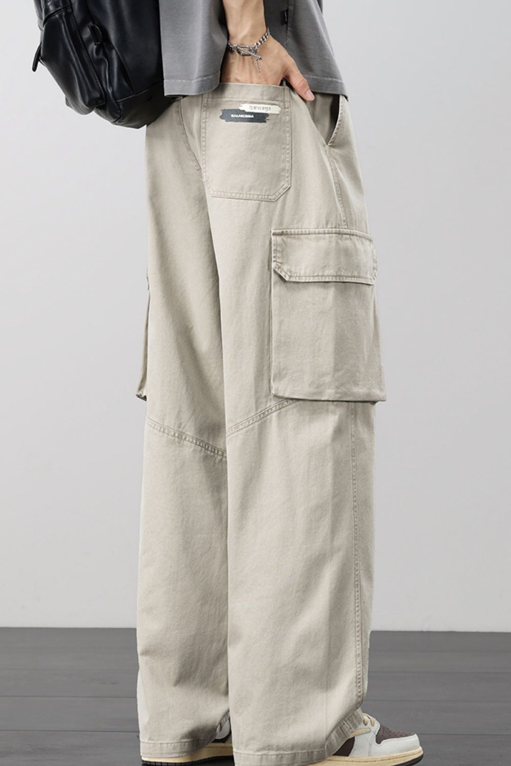 Men's Plus Size Loose Fit Cargo Pants with Drawstring, view 6