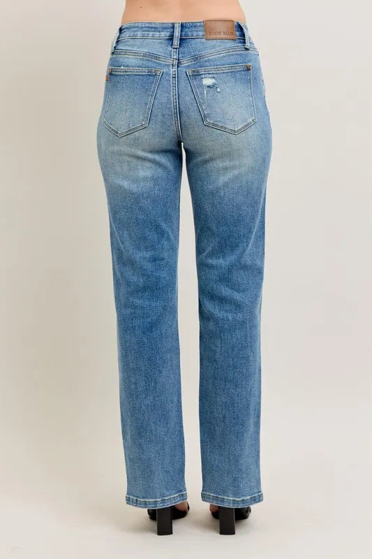 Judy Blue Full Size High Waist Vintage Wash Front Seam & Slit Straight Plus Size - Lilixa.store