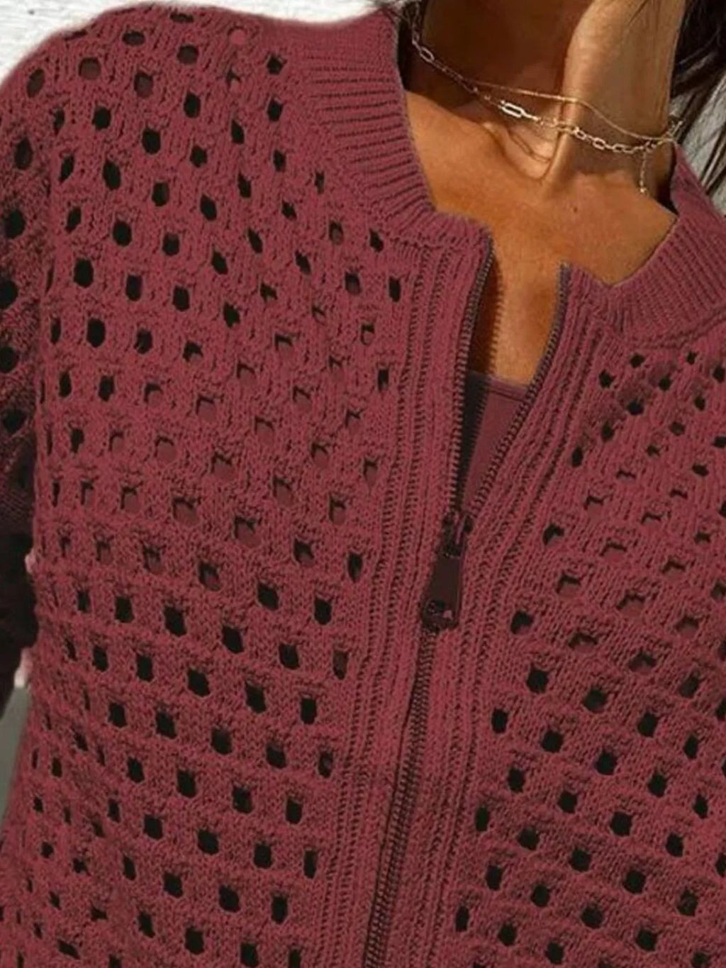 Full Size Crochet Knit Zip-Up Cardigan Plus Size - Lilixa.store