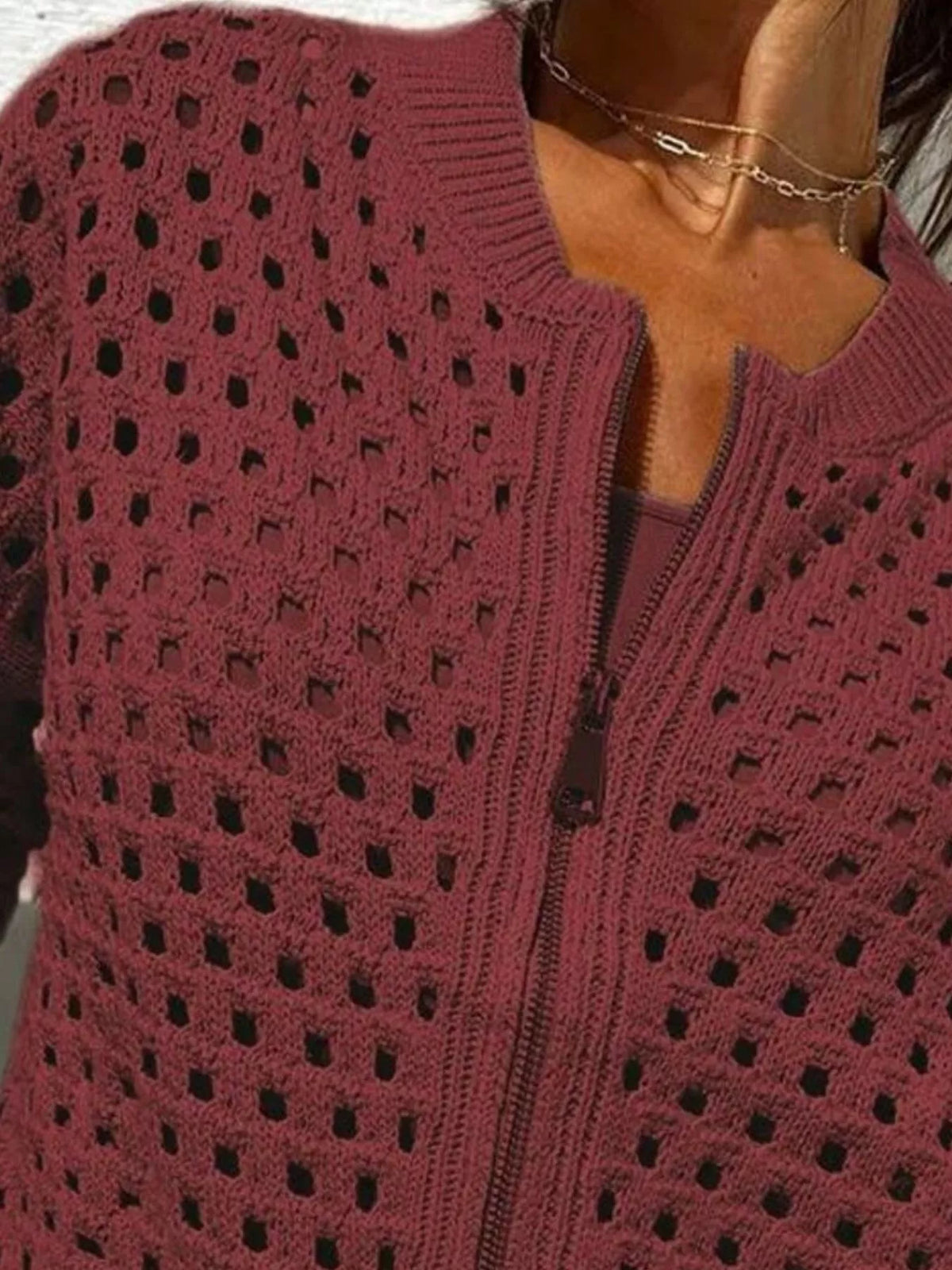 Full Size Crochet Knit Zip-Up Cardigan Plus Size - Lilixa.store