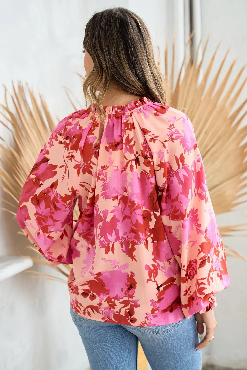 Hailey & Co Ruffle V-Neck Decor Button Floral Blouse - Lilixa.store