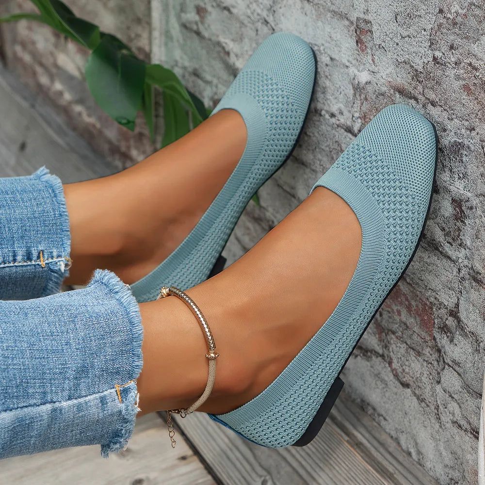 Square Toe Solid Color Mesh Slip-Ons, view 11