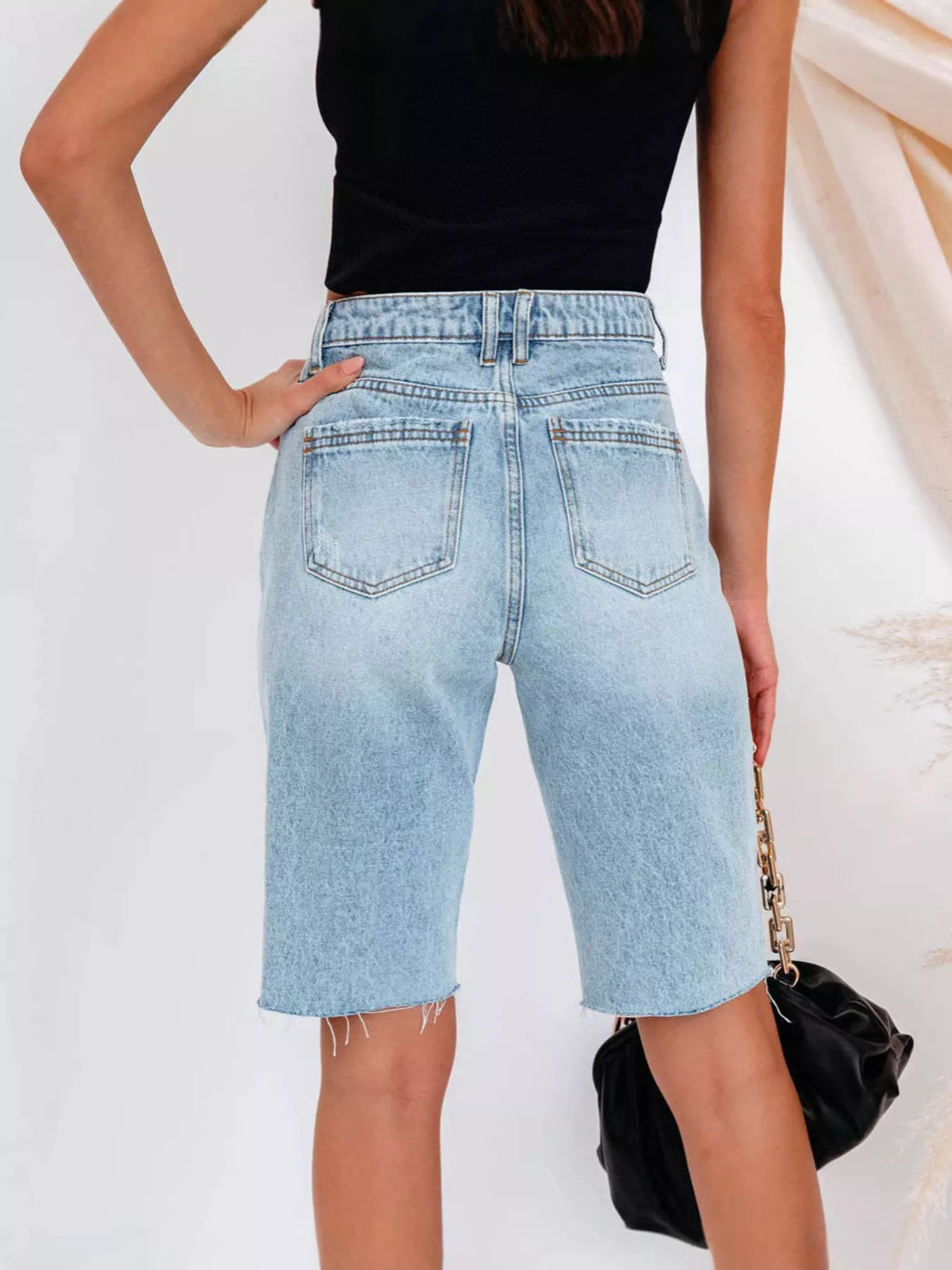 High-Waisted Distressed Denim Shorts - Lilixa.store