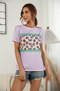 Leopard Color Block Side Slit Tee - Lilixa.store