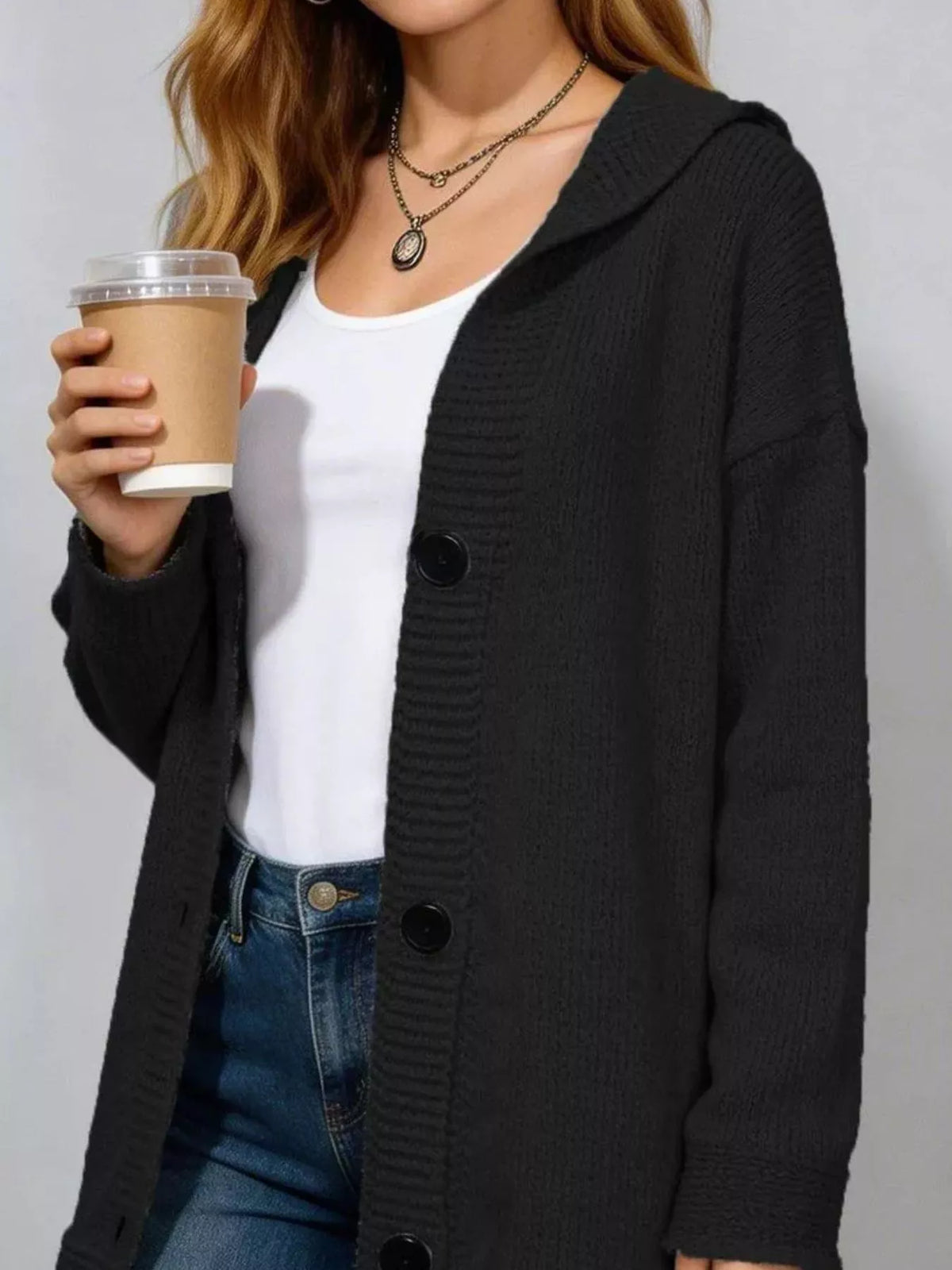 Full Size Casual Hooded Button-Down Knit Cardigan Plus Size - Lilixa.store