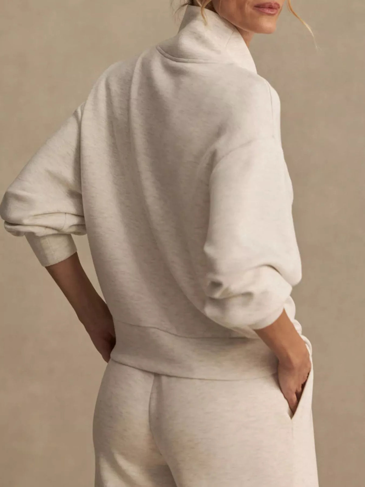 Quarter-Zip Sweatshirt and Wide-Leg Pants Set - Lilixa.store