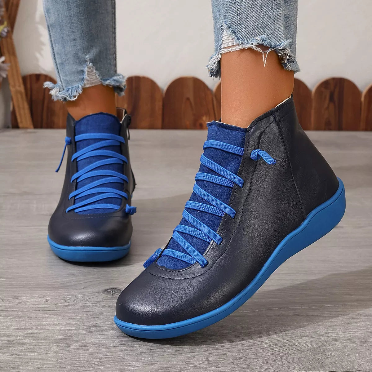 Lace-Up Faux Leather Ankle Boots - Lilixa.store