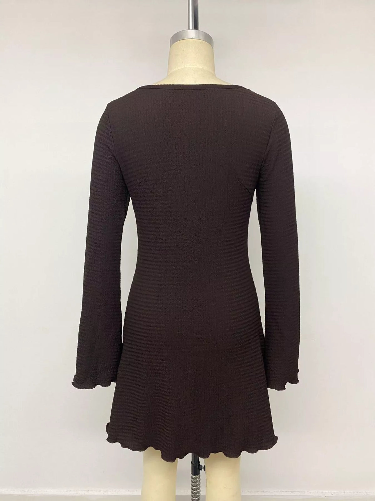 Long-Sleeve Waffle Knit Bodycon Mini Dress - Lilixa.store