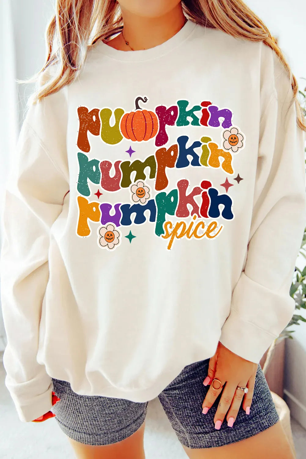 Letter Graphic Round Neck Long Sleeve Sweatshirt - Lilixa.store