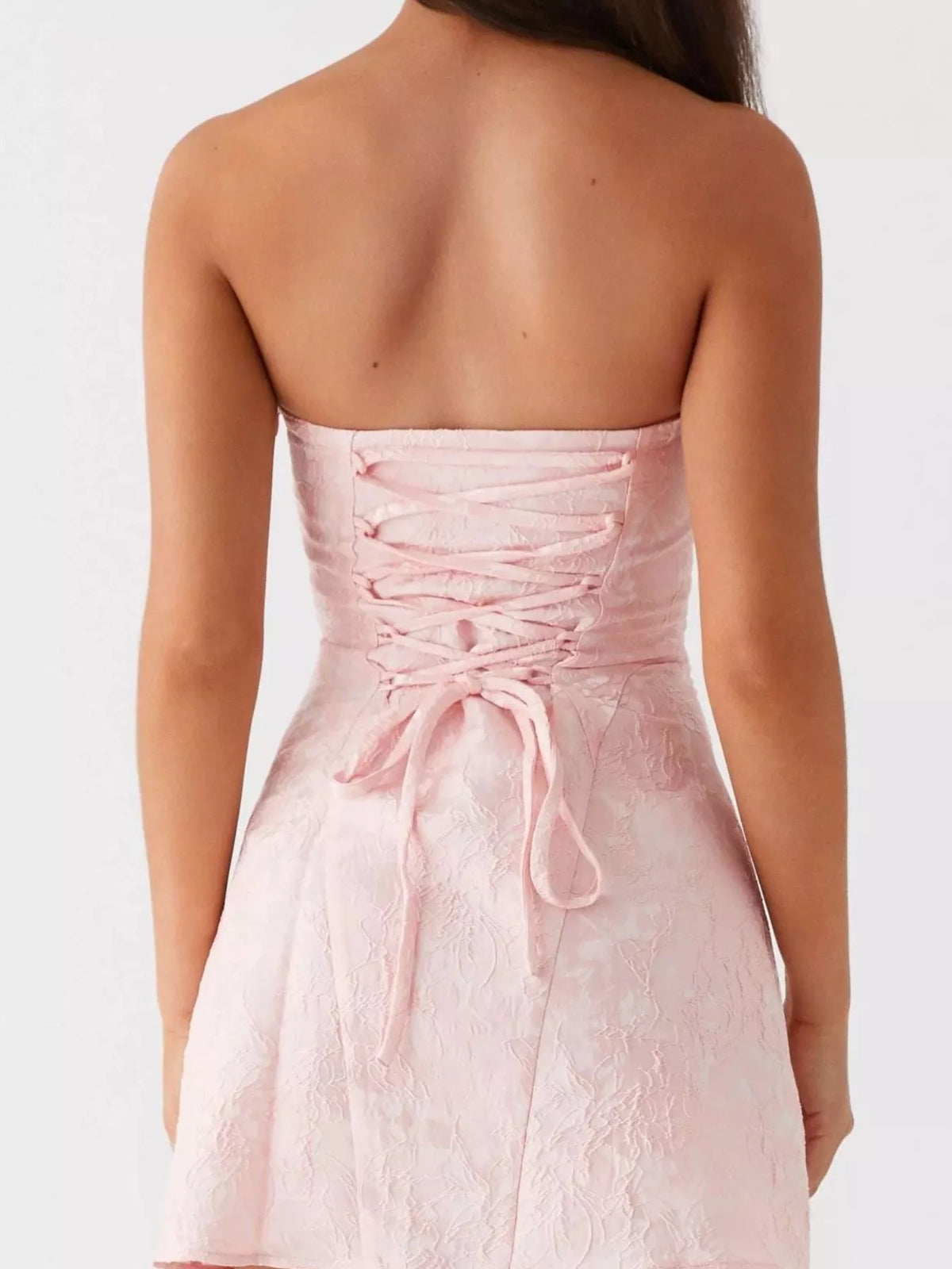Lace Up Jacquard Tube Mini Dress - Lilixa.store