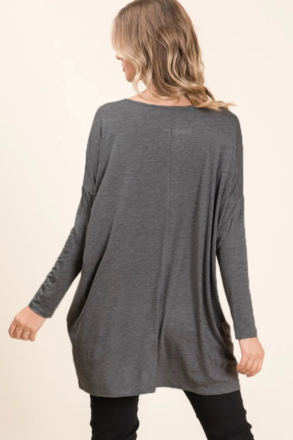 BOMBOM Round Neck Long Sleeve Oversized Top - Lilixa.store