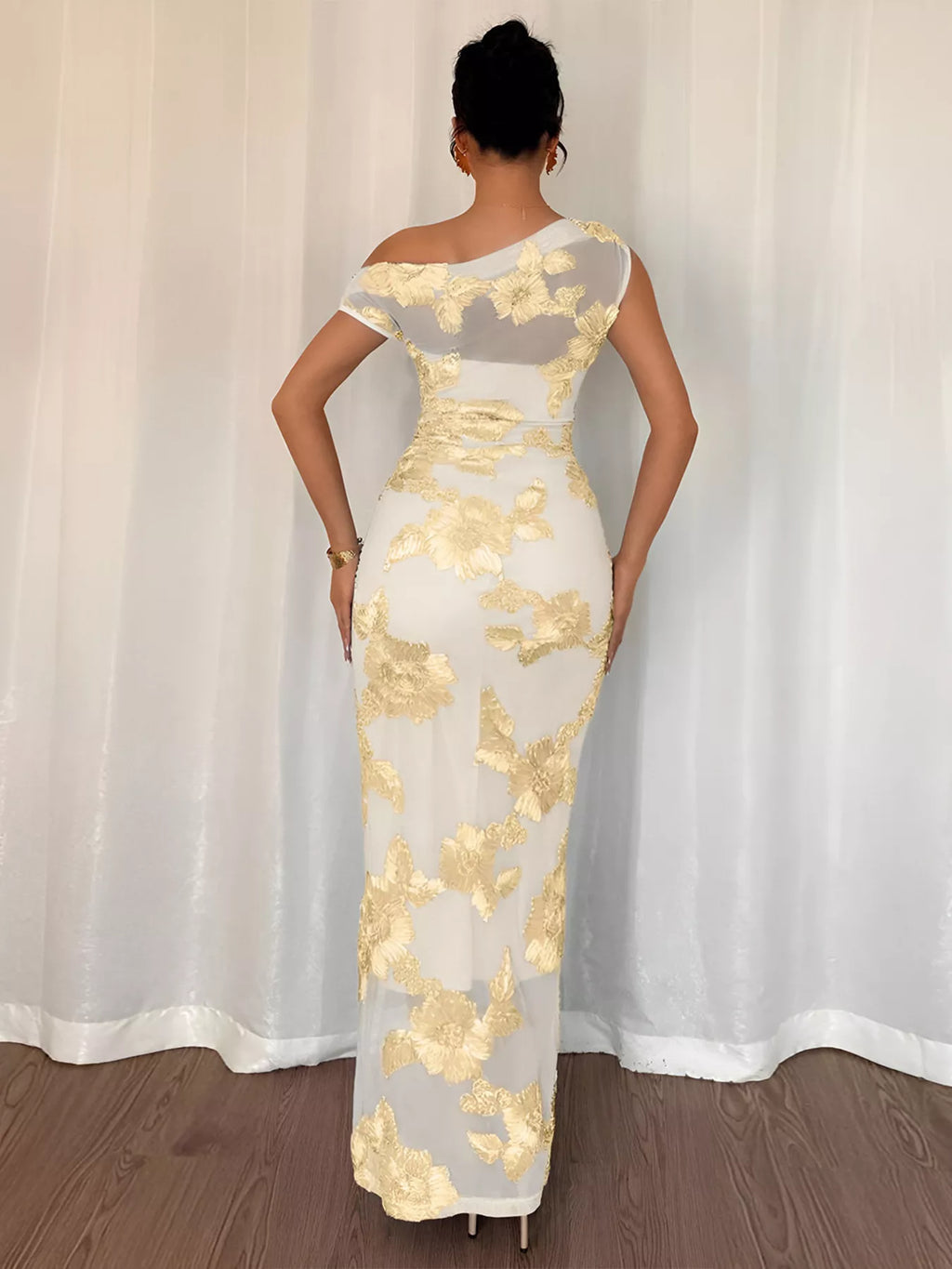Embroidered One Shoulder Maxi Dress - Lilixa.store