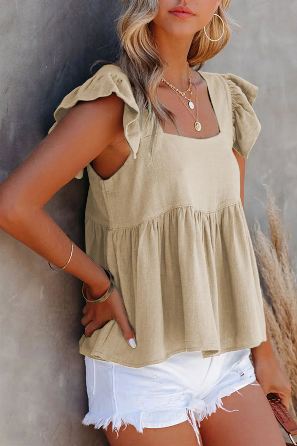 Full Size Ruffled Square Neck Cap Sleeve Blouse - Lilixa.store