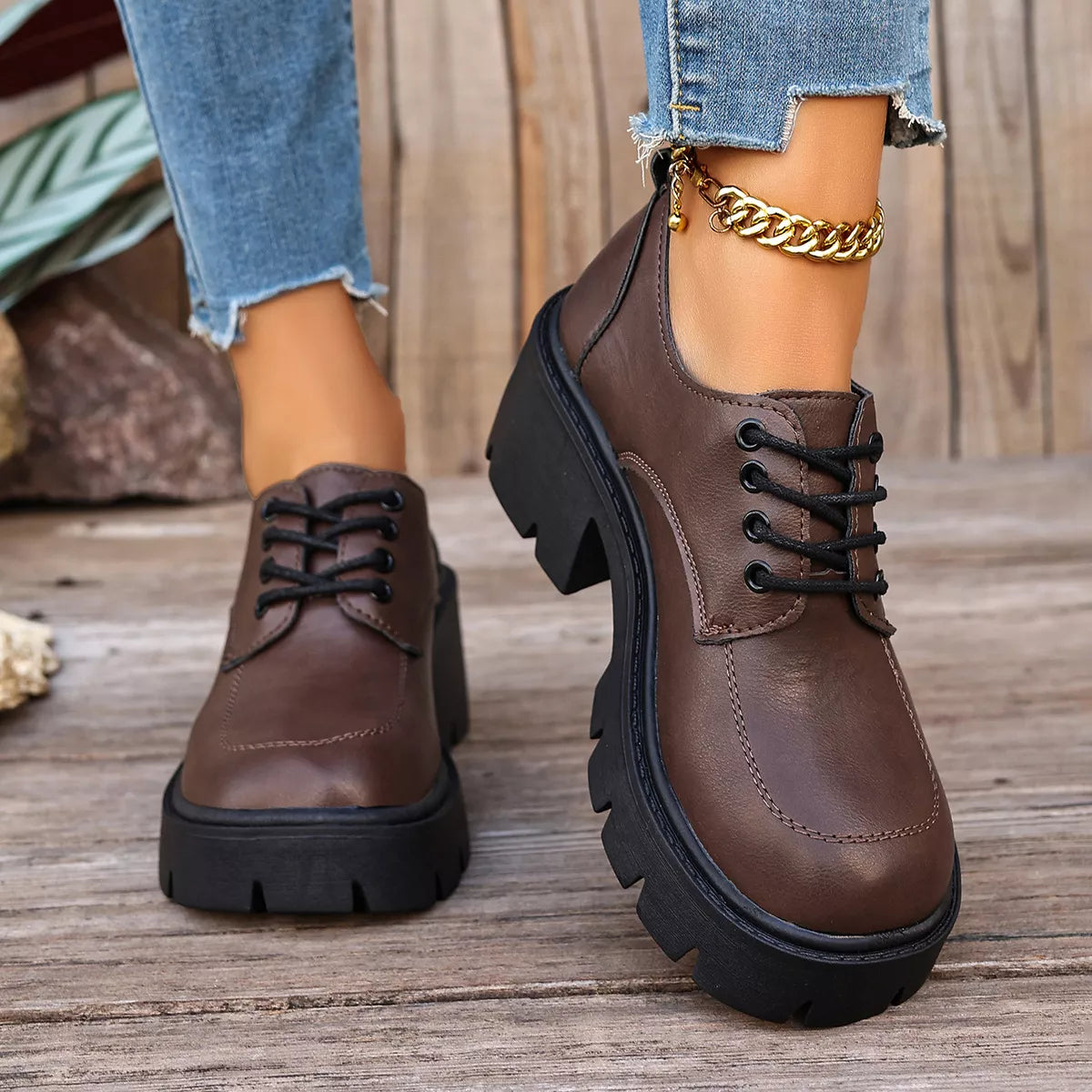 Chunky Platform Lace-Up Oxford Sneakers - Lilixa.store