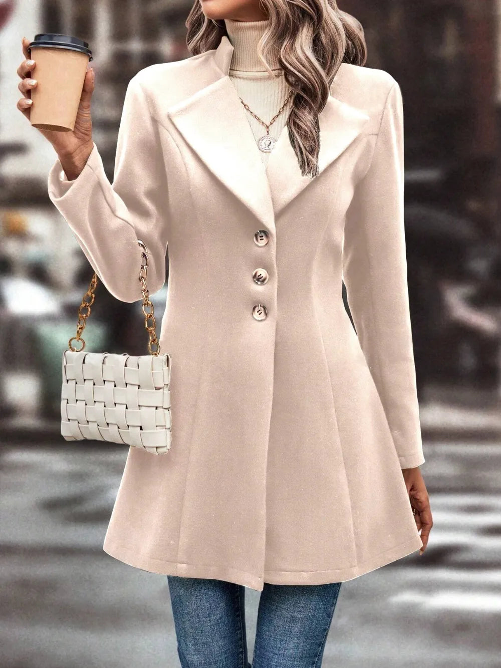 Collared Neck Long Sleeve Longline Coat, view 5