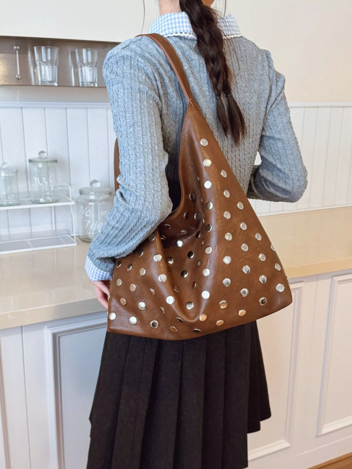 Studded Hobo Shoulder Bag - Lilixa.store