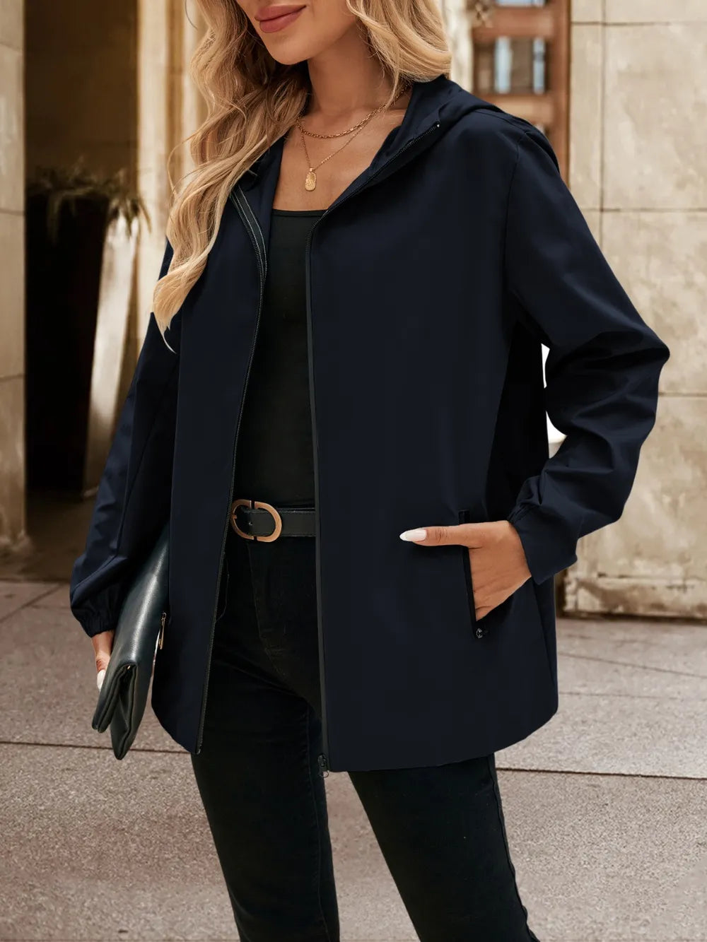 Ivy Lane Pocketed Zip Up Hooded Jacket, view 9