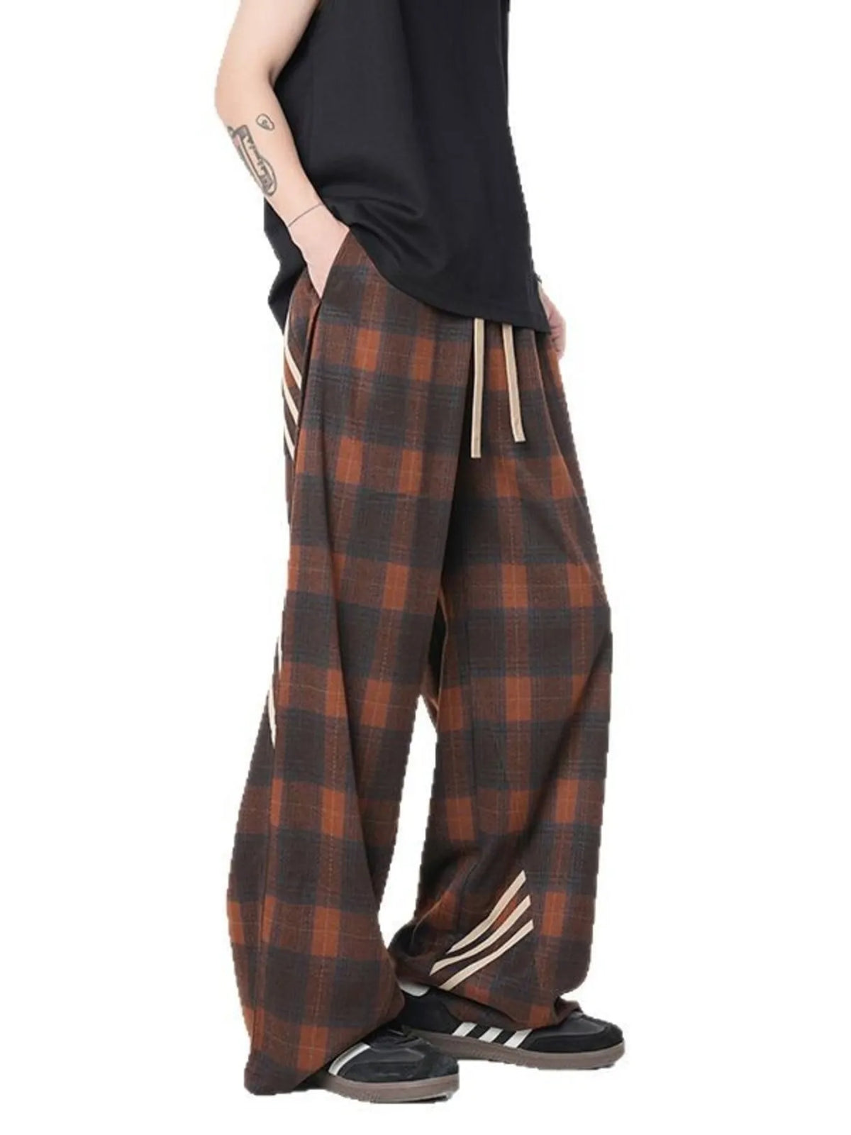 Men's Plaid Wide Leg Casual Pants, view 4