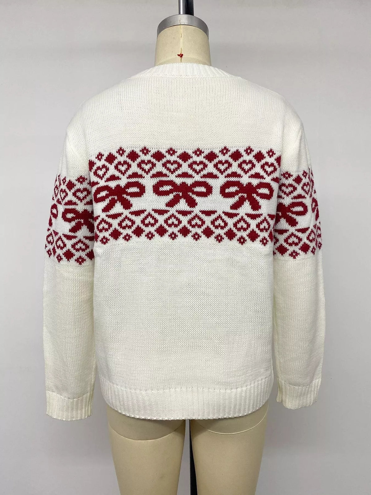 Bow Pattern Long Sleeve Christmas Sweater - Lilixa.store