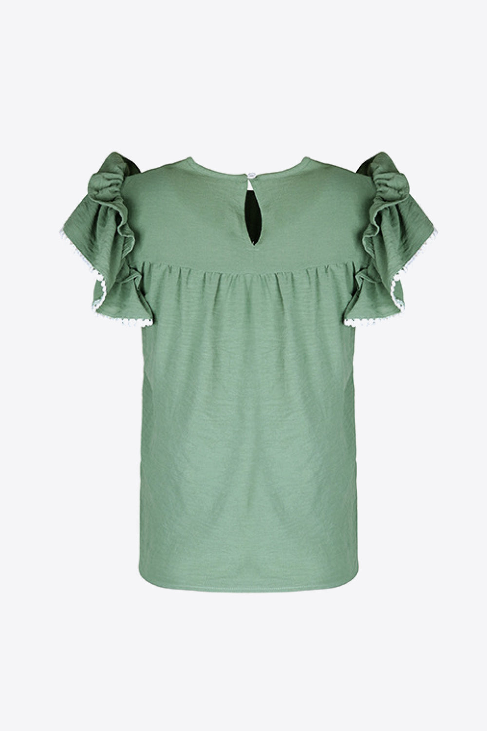 Perfee Pleated Detail Flutter Sleeve Blouse in Sage, view 7