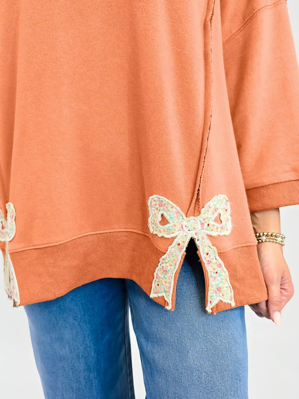 Bow Slit Round Neck Sweatshirt - Lilixa.store