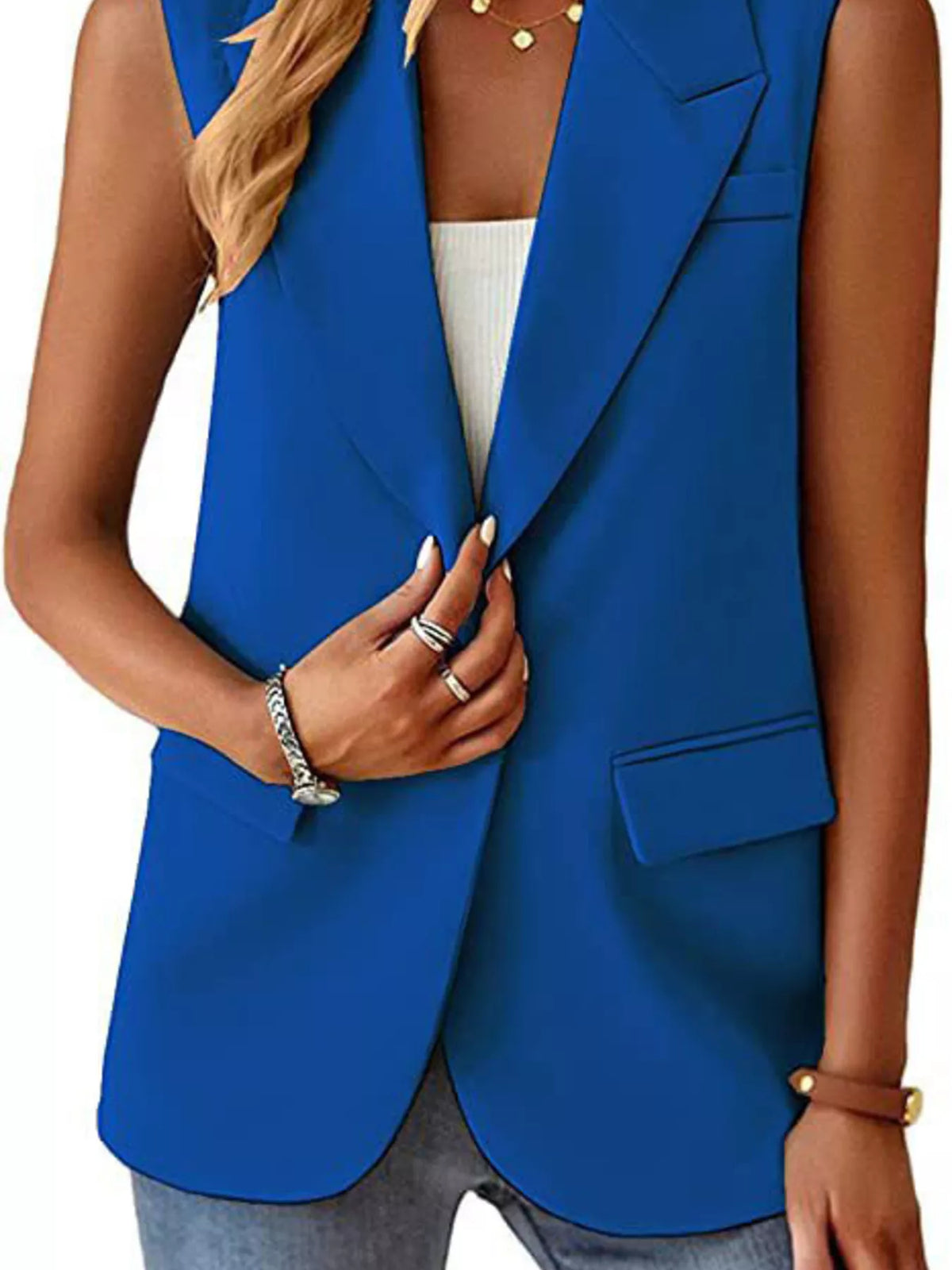 Full Size One Button Lapel Collar Vest Coat Plus Size - Lilixa.store
