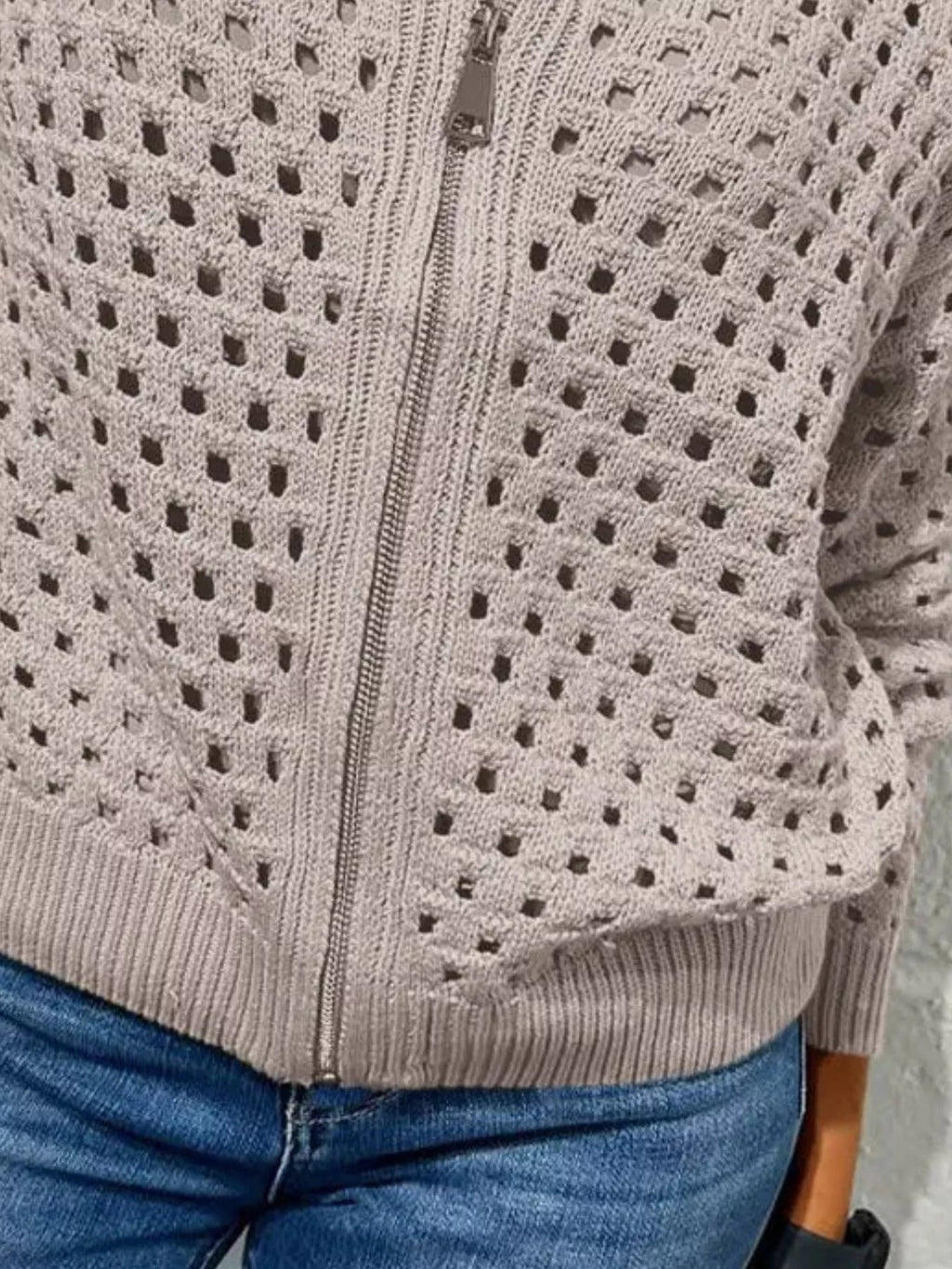 Full Size Crochet Knit Zip-Up Cardigan Plus Size - Lilixa.store