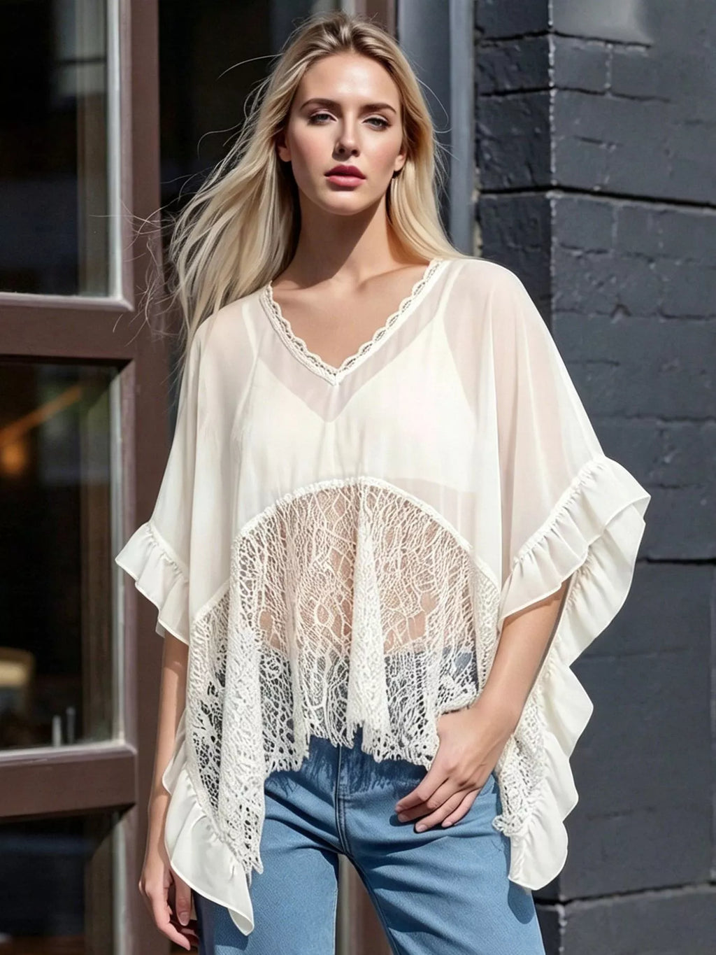 Lace Trim Flowy Cover-Up - Lilixa.store