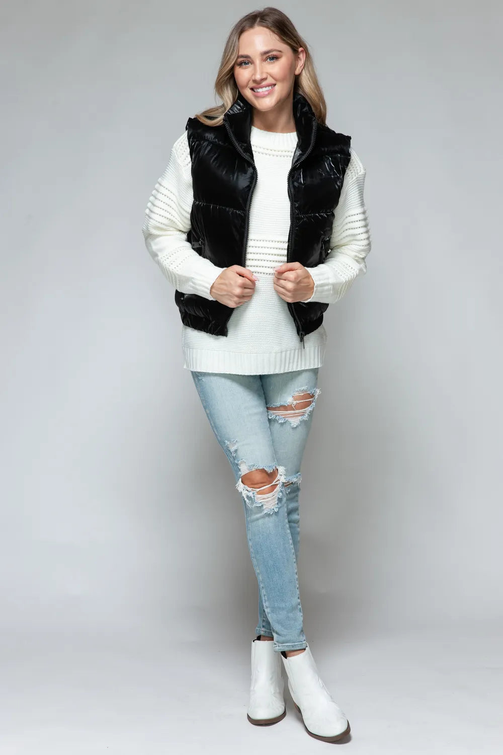 Snobbish Fine Fur Lining Quilted Vest in Black, view 8