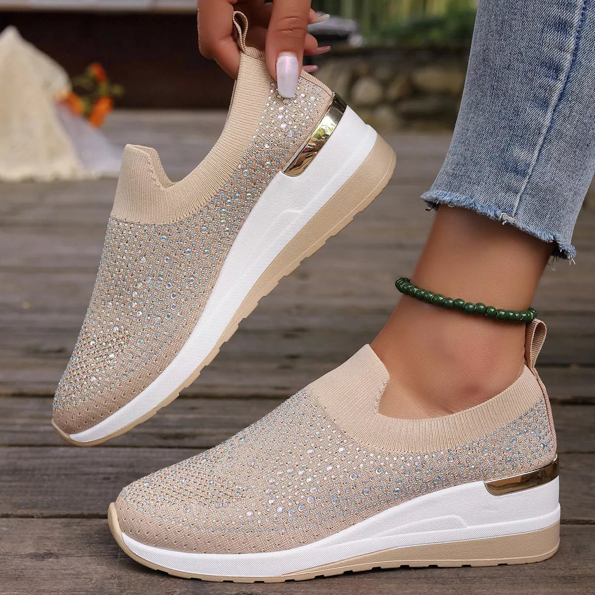 Rhinestone Round Toe Slip-Ons - Lilixa.store