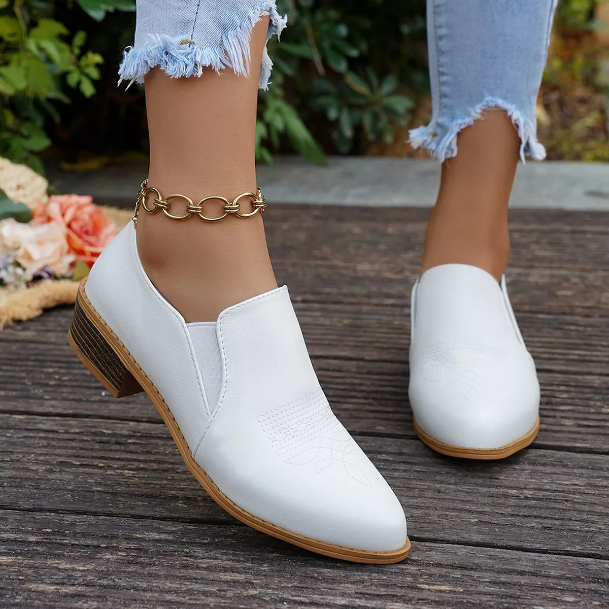 Point Toe Block Heels Loafers