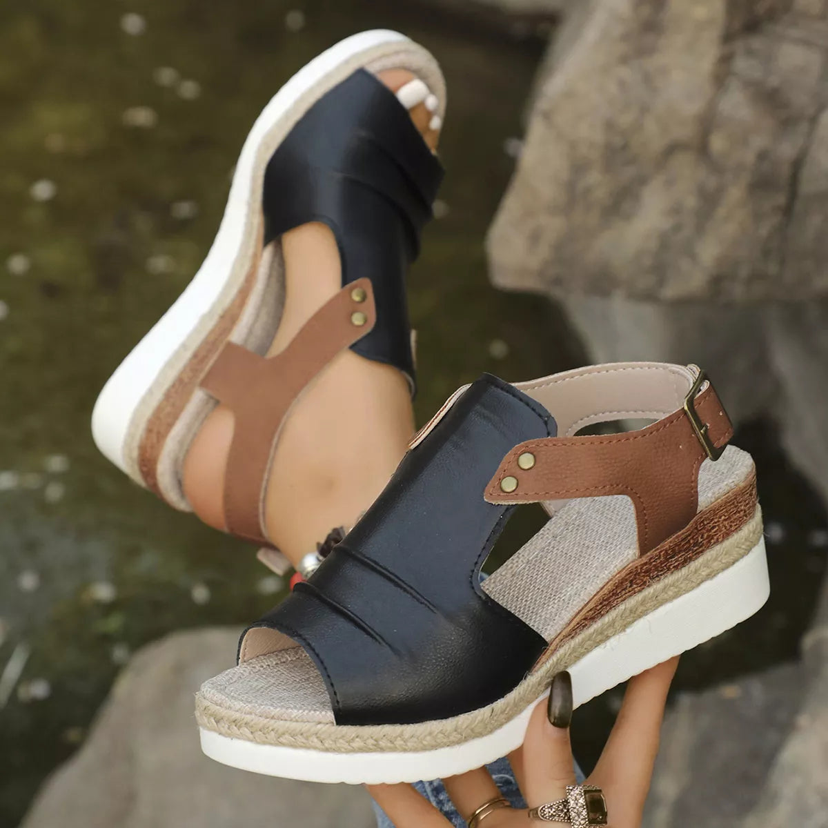 Peep Toe Wedge Sandals, view 4