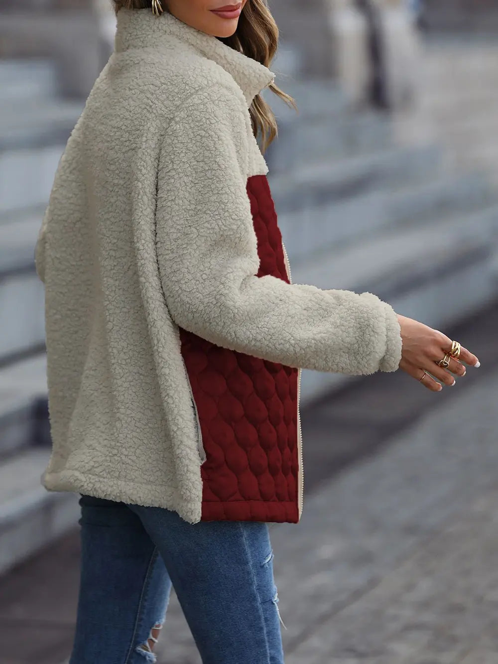 Leopard Color Block Zip-Up Jacket, view 9