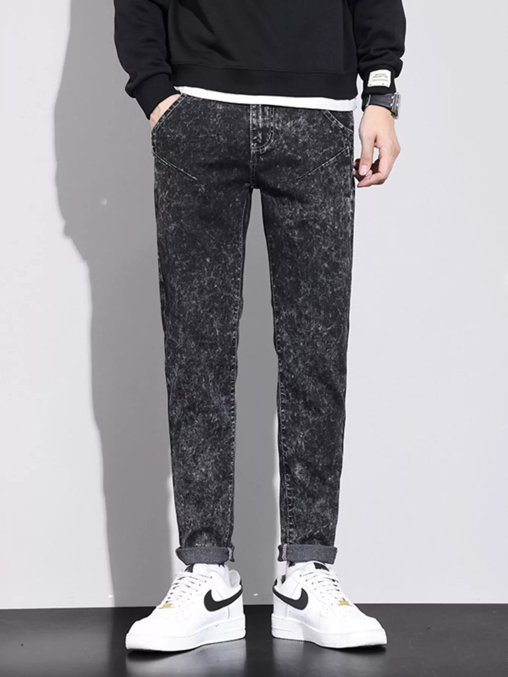 Men's Vintage Acid Wash Slim Fit Jeans - Lilixa.store