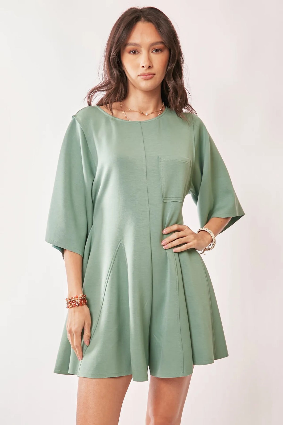 Davi & Dani Solid Draped Sleeve Ties Back Skort Romper - Lilixa.store