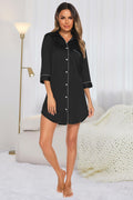 Button Up Collared Neck Night Dress with Pocket - Lilixa.store