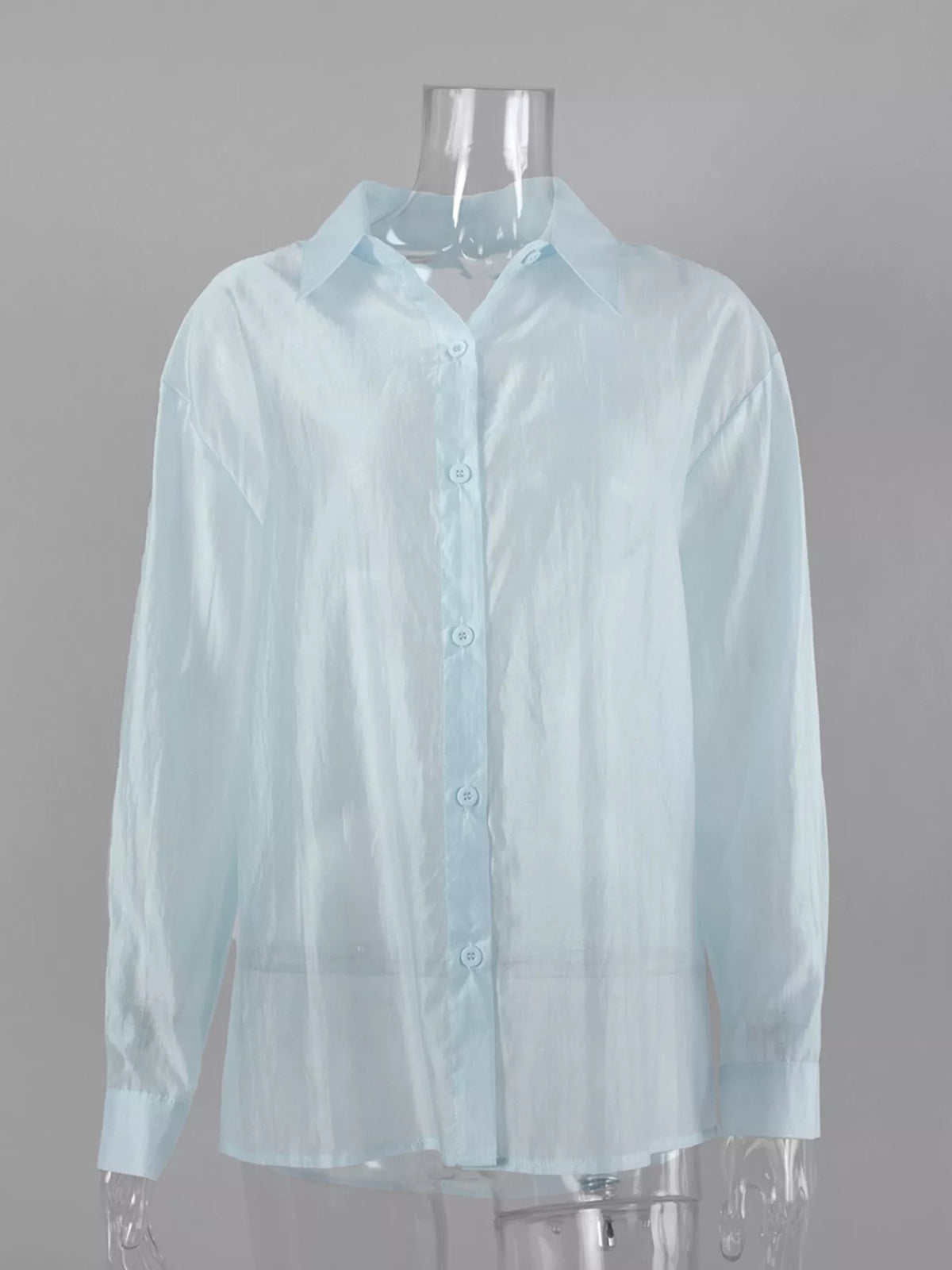 Sheer Oversized Button-Up Shirt, view 13