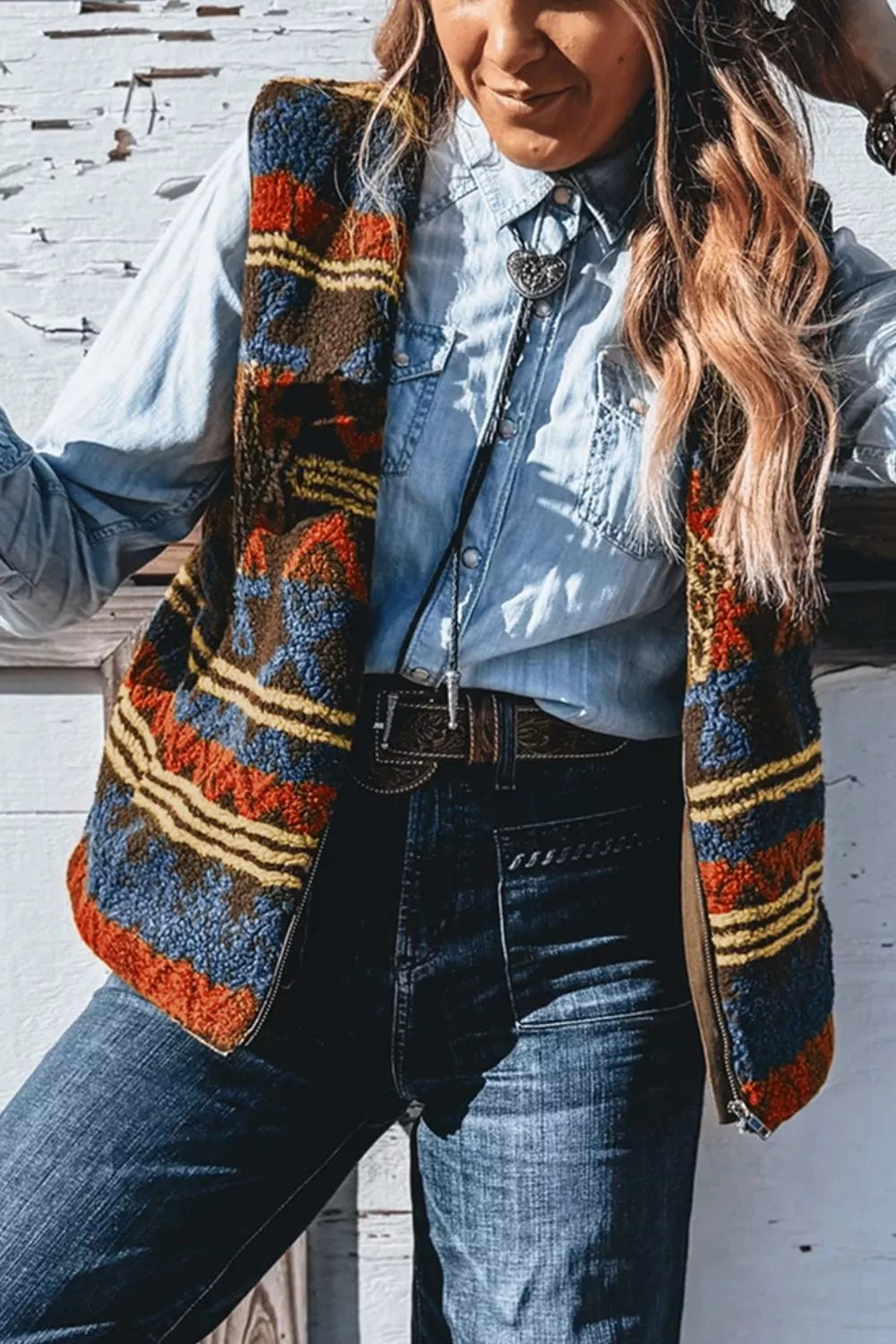 Patterned Fleece Vest Coat - Lilixa.store