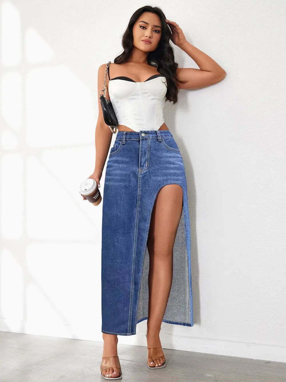 High Rise Slit Denim Skirt - Lilixa.store