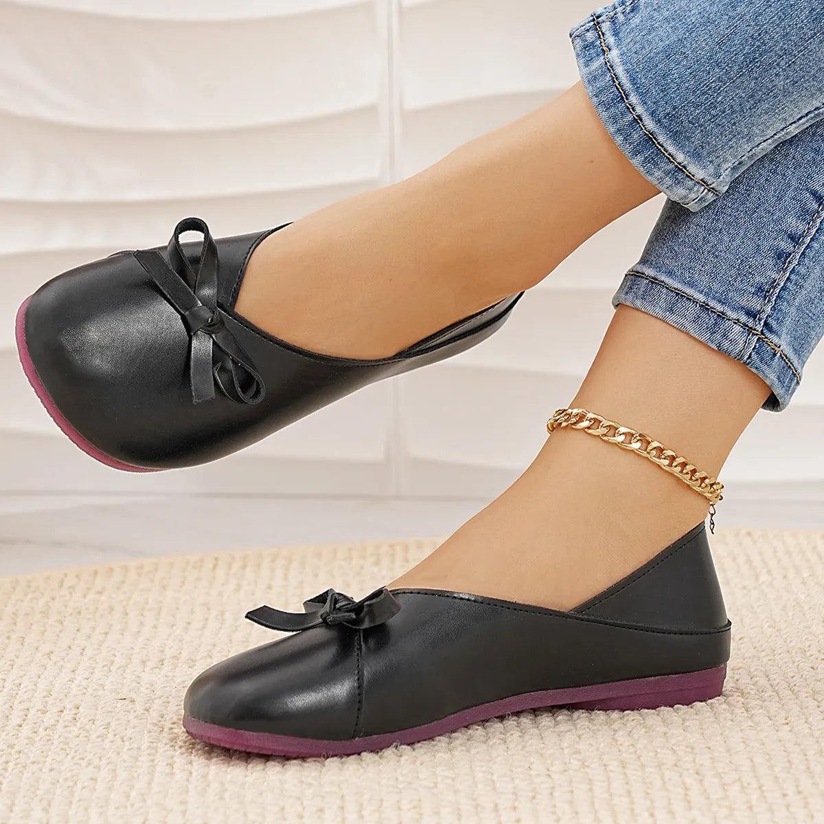 Bow Round Toe Flats Slip-Ons, view 4