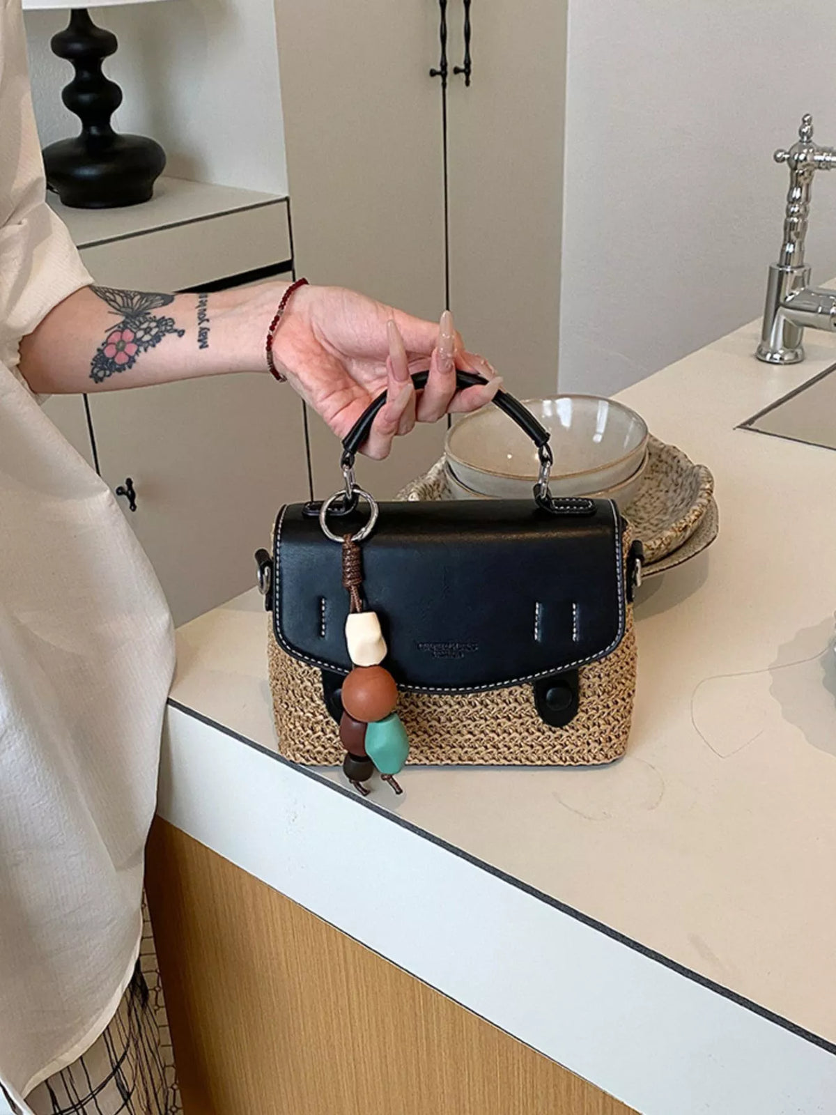 Two-Tone Woven Crossbody Bag
