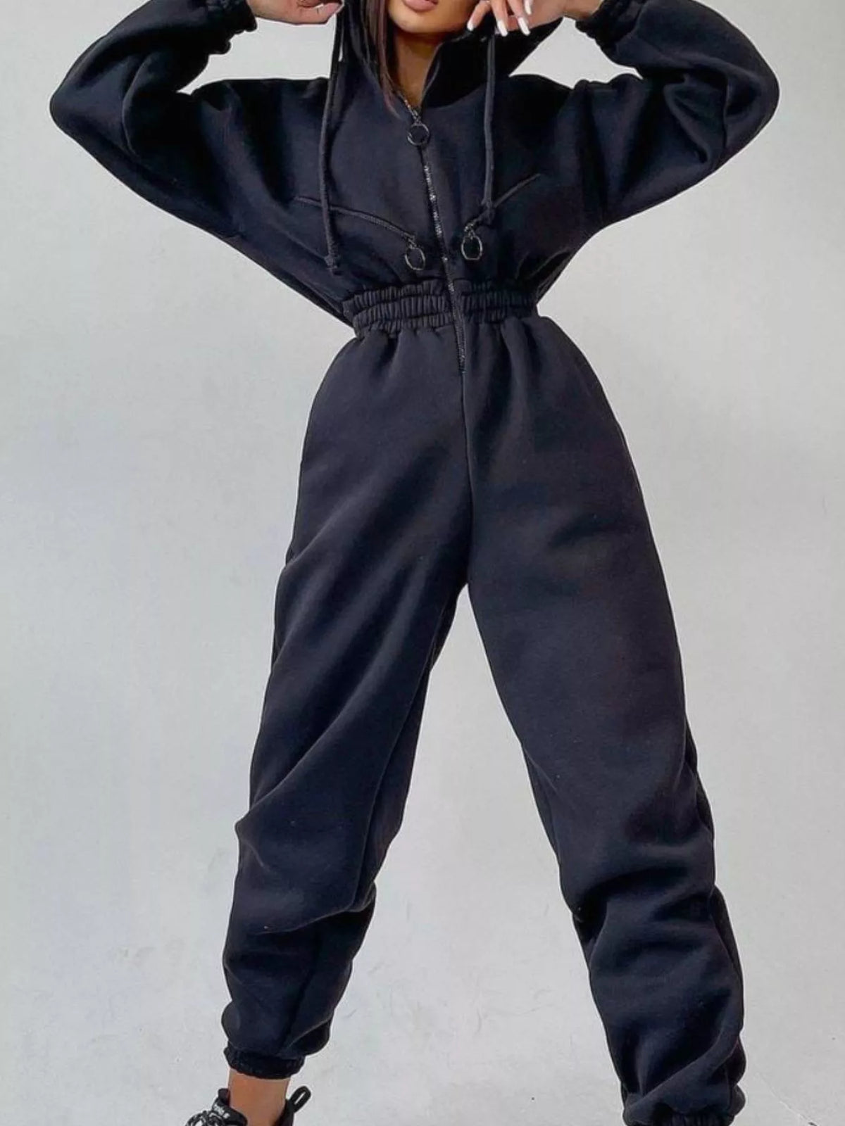 Hooded Zip-Up Long Sleeve Jumpsuit - Lilixa.store