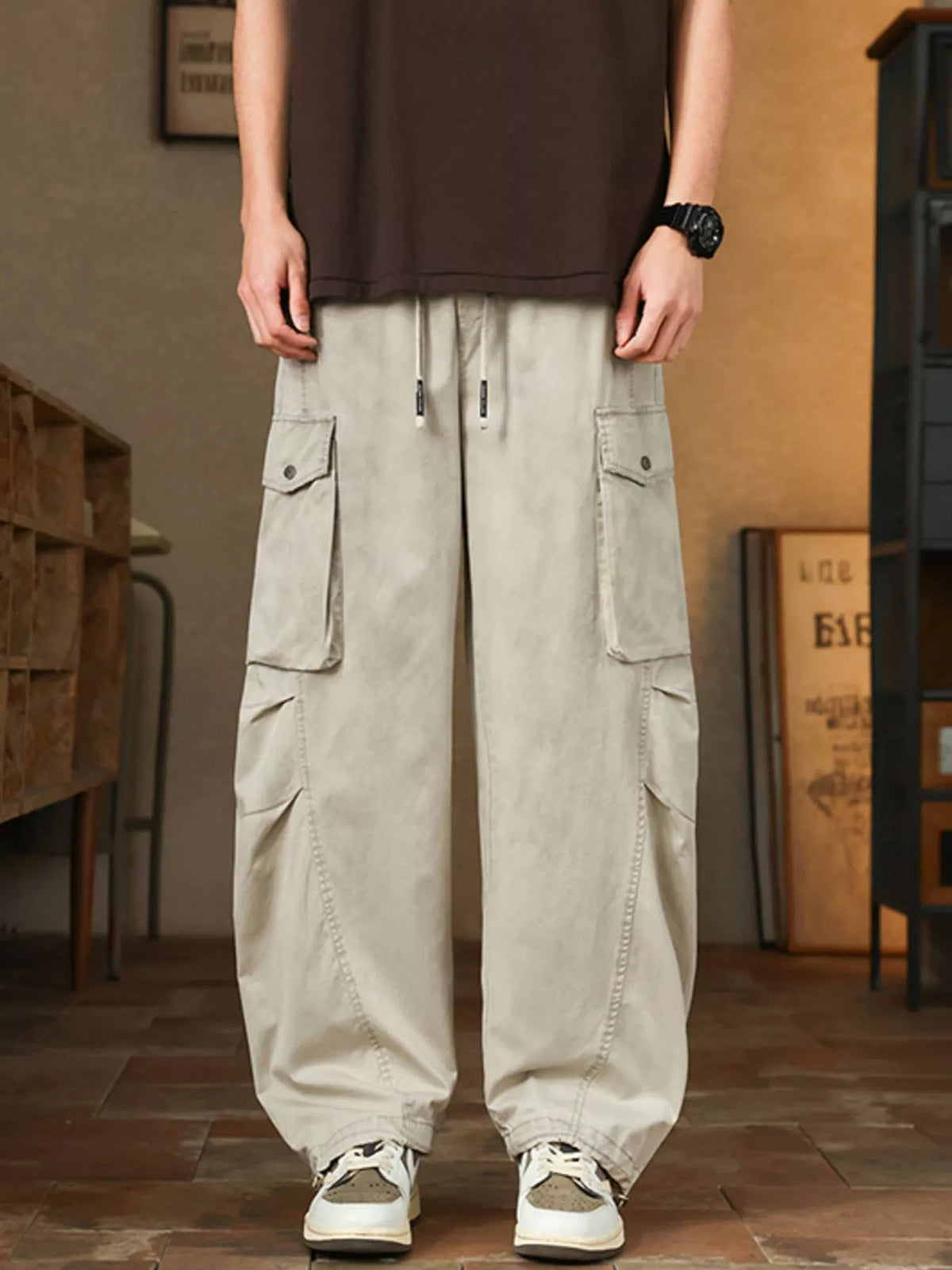 Men's Plus Size Casual Loose Fit Cargo Pants, view 6