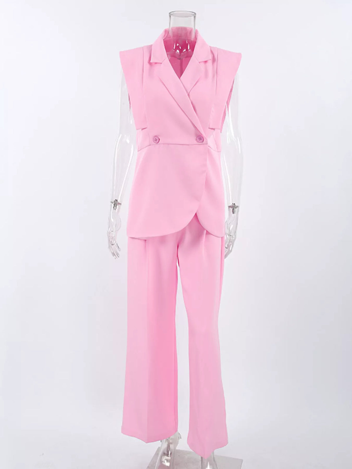 Sleeveless Blazer and Wide-Leg Pants Two-Piece Set in Pink, view 5