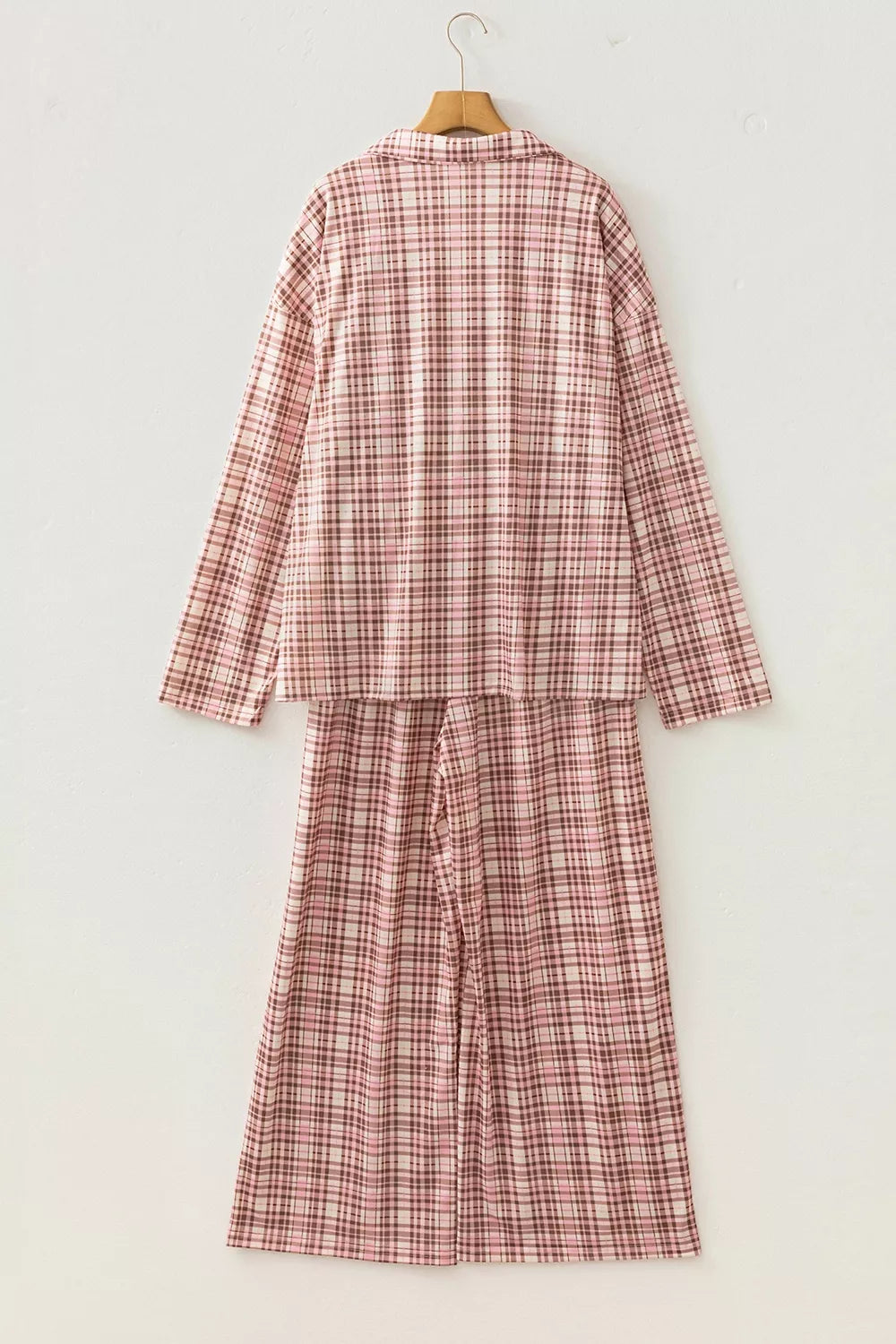 Plaid Patch Pockets Long Sleeve Lounge Set - Lilixa.store