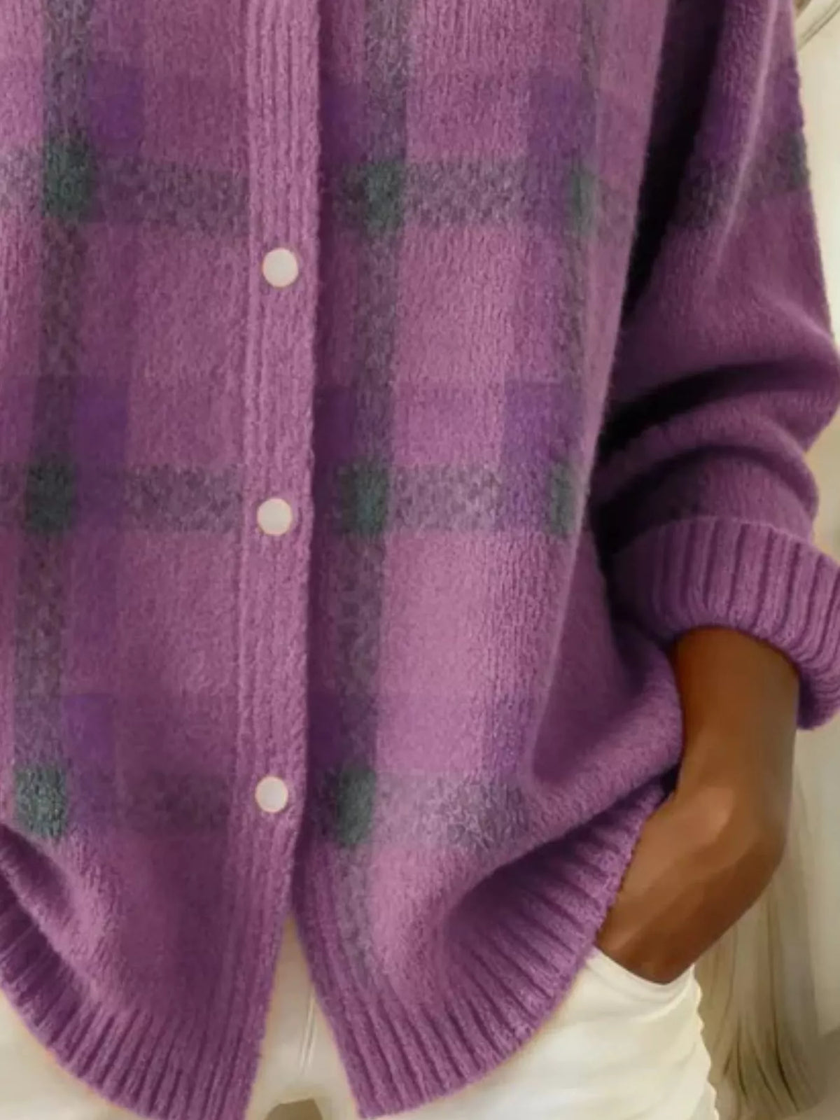 Full Size Plaid Button-Down Knit Cardigan Plus Size - Lilixa.store