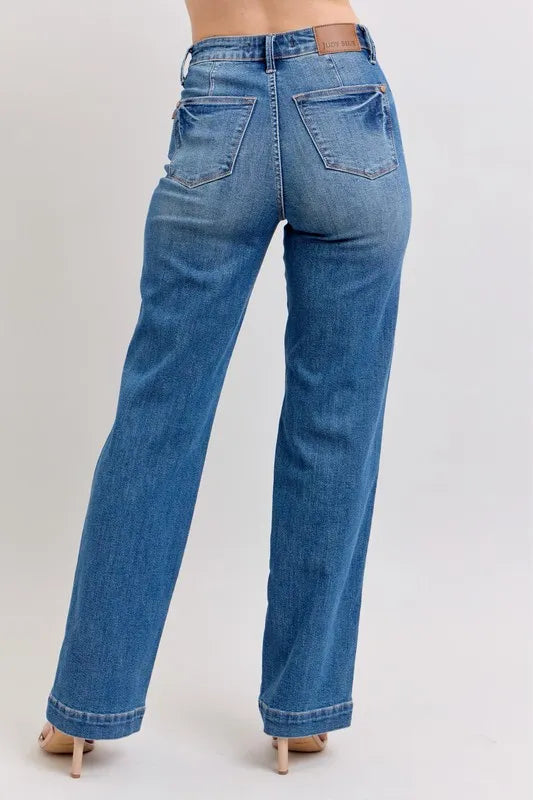 Judy Blue Full Size High Waist Contrast Thread Straight Plus Size - Lilixa.store