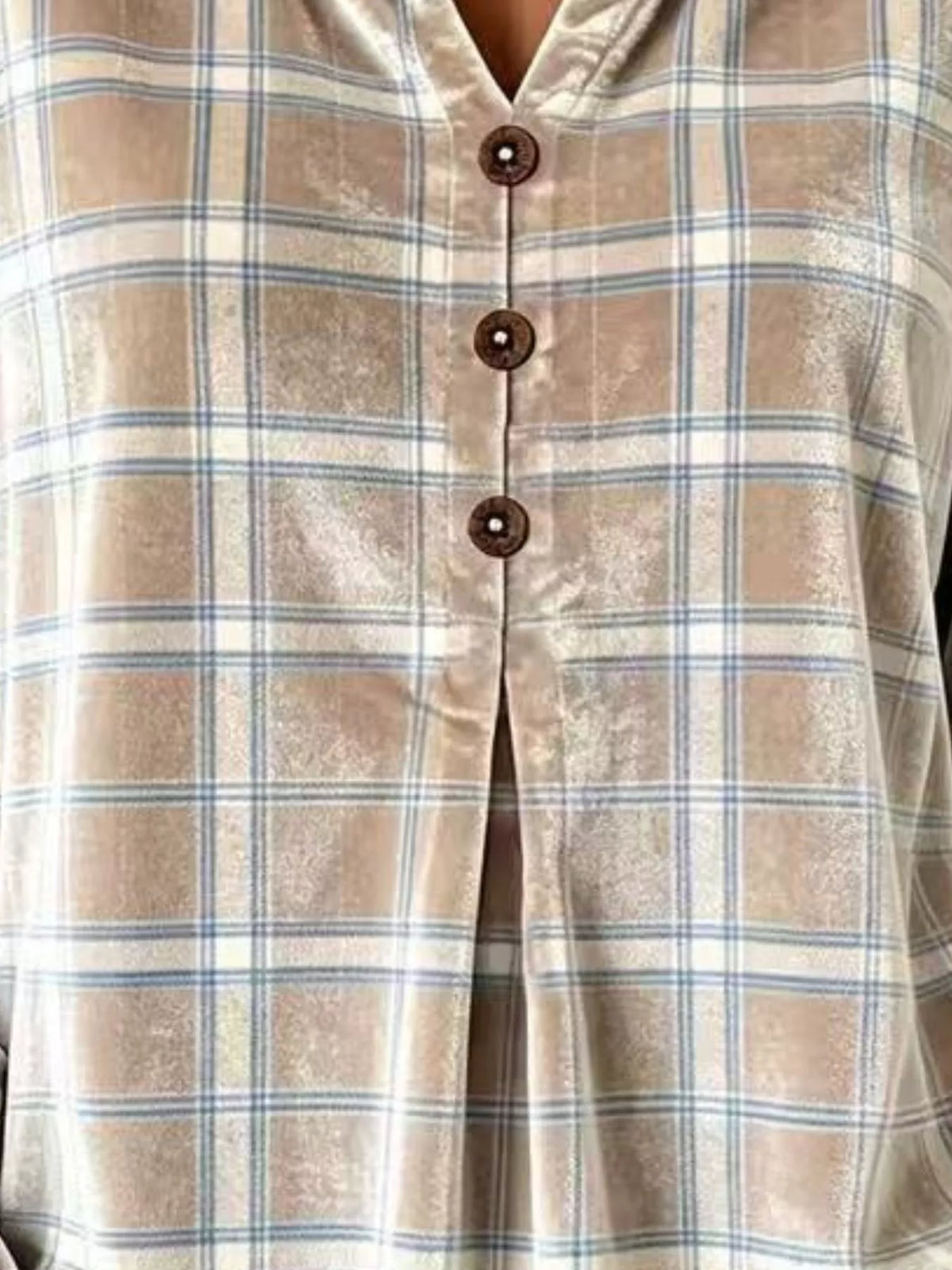 Full Size Plaid Velvet Flounce Sleeve Blouse Plus Size, view 6